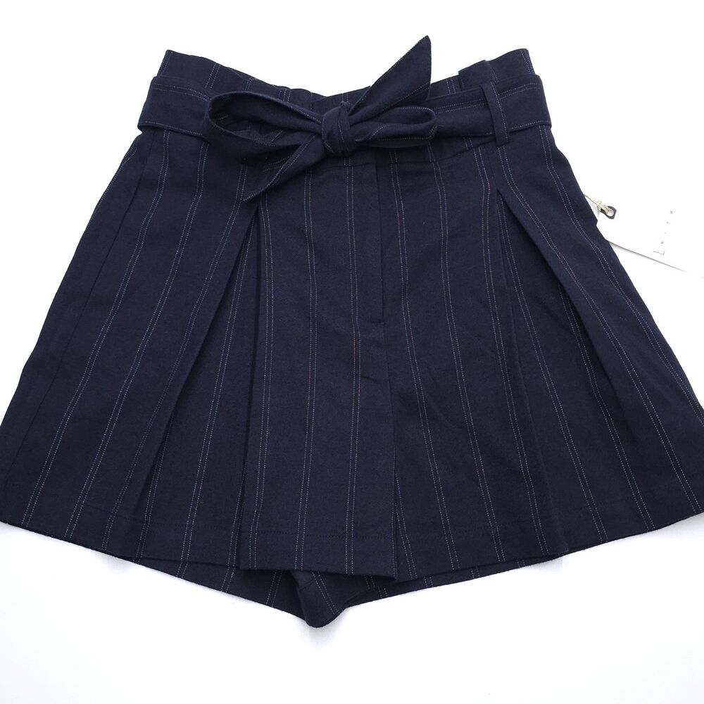 Leith Shorts Belted Pleated Shorts Navy Pinstripe Paperbag Waist New Small